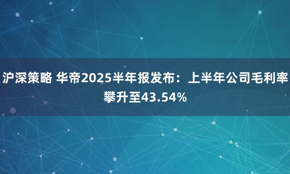 沪深策略 华帝2025半年报发布：上半年公司毛利率攀升至43.54%